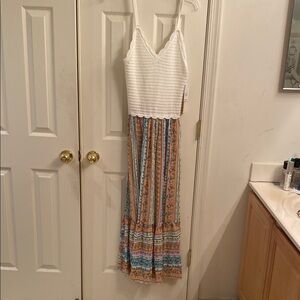 White Knit Top with Colorful Skirt